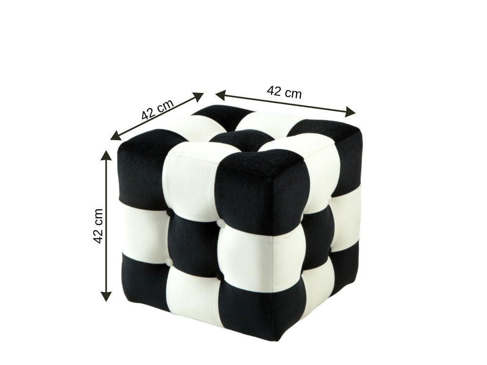 Puff de terciopelo "patchwork" - 42 x 42 x 42 cm - Negro / Blanco