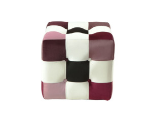 Puff de terciopelo "patchwork" - 42 x 42 x 42 cm - Multicolor