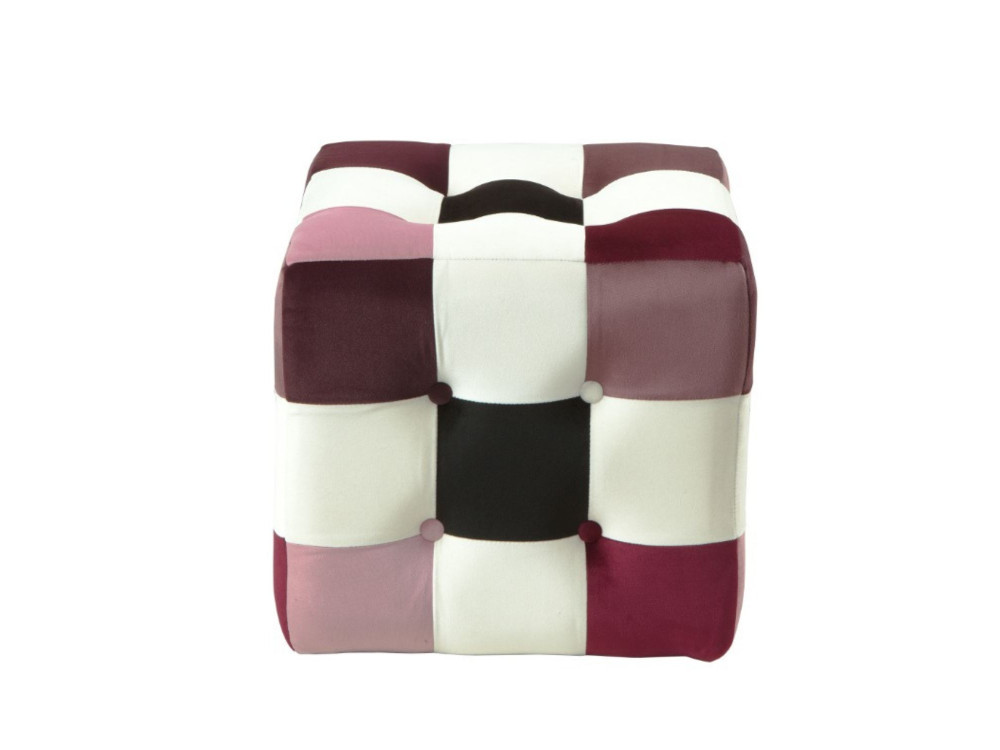 Puff de terciopelo "patchwork" - 42 x 42 x 42 cm - Multicolor