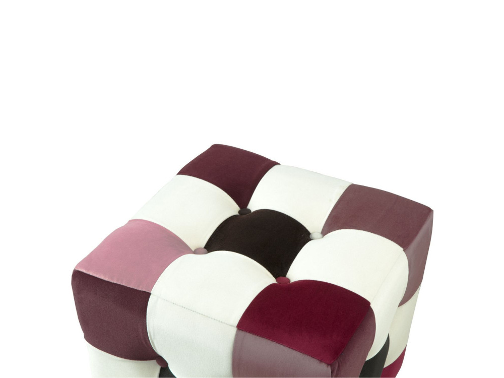 Puff de terciopelo "patchwork" - 42 x 42 x 42 cm - Multicolor