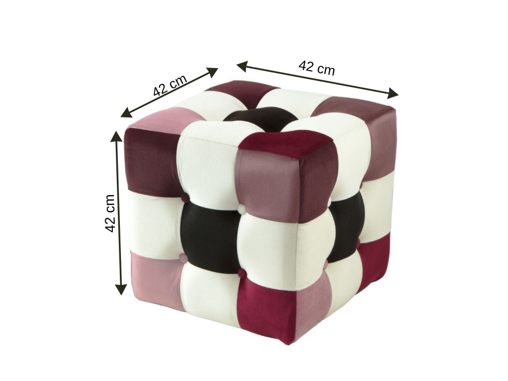 Puff de terciopelo "patchwork" - 42 x 42 x 42 cm - Multicolor
