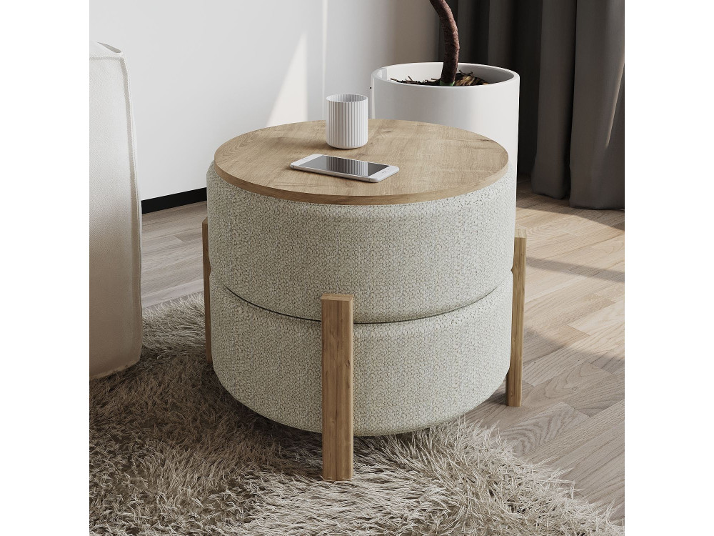 Puff de madera "Clon" - 47 x 48 x 45 cm - Beige