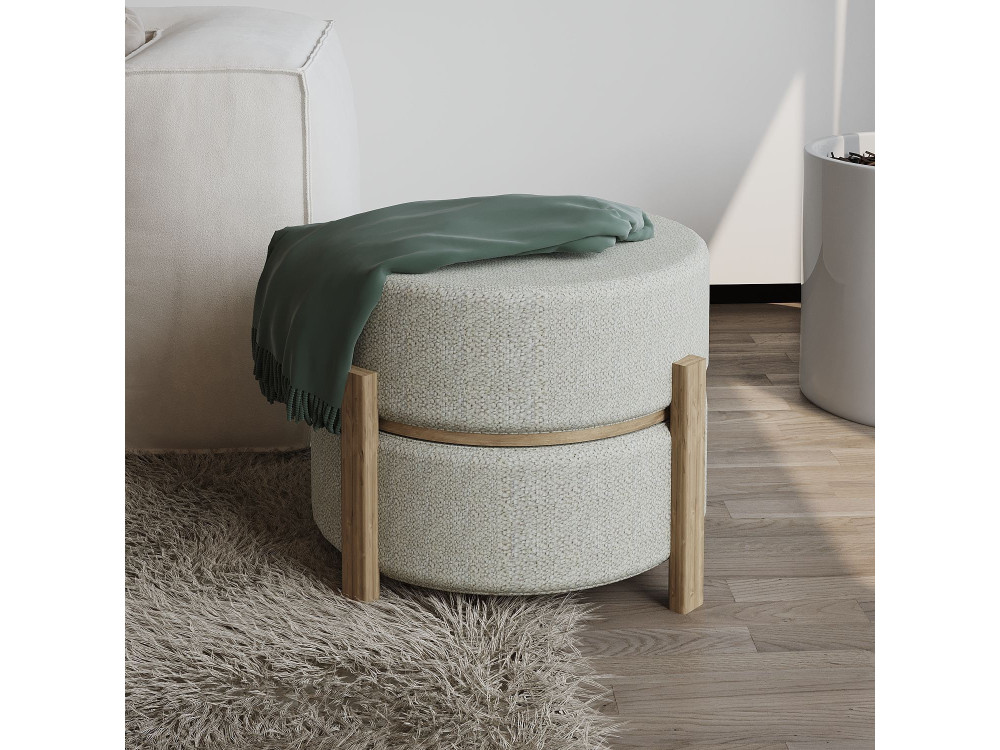 Puff de madera "Clon" - 47 x 48 x 45 cm - Beige