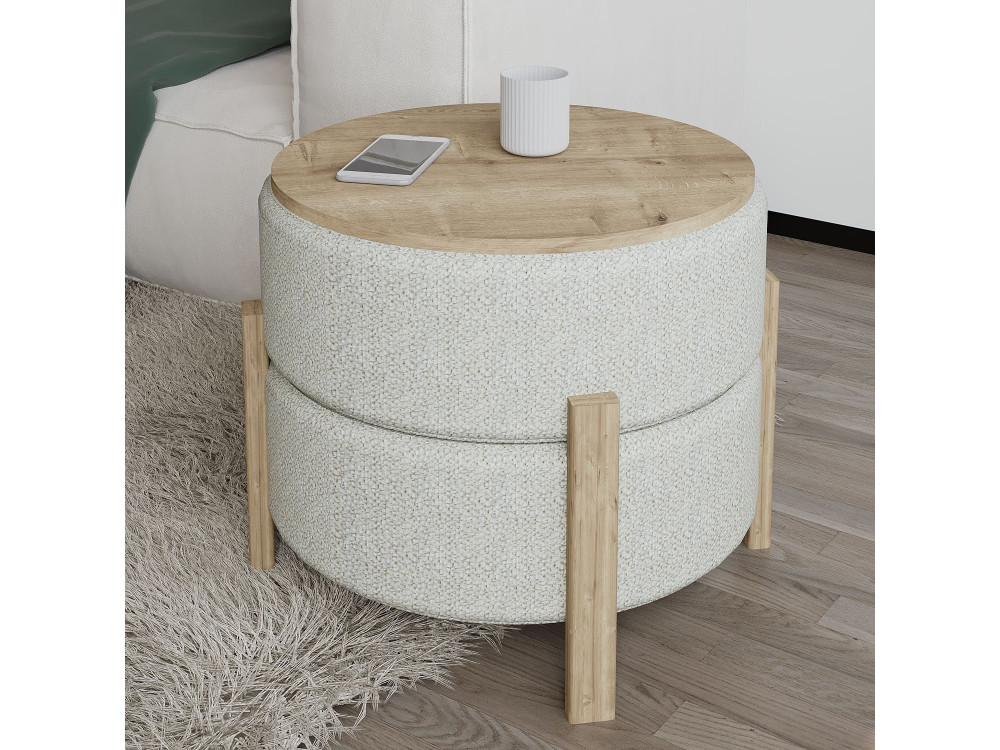 Puff de madera "Clon" - 47 x 48 x 45 cm - Beige