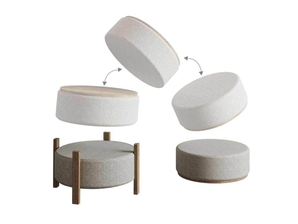 Puff de madera "Clon" - 47 x 48 x 45 cm - Beige