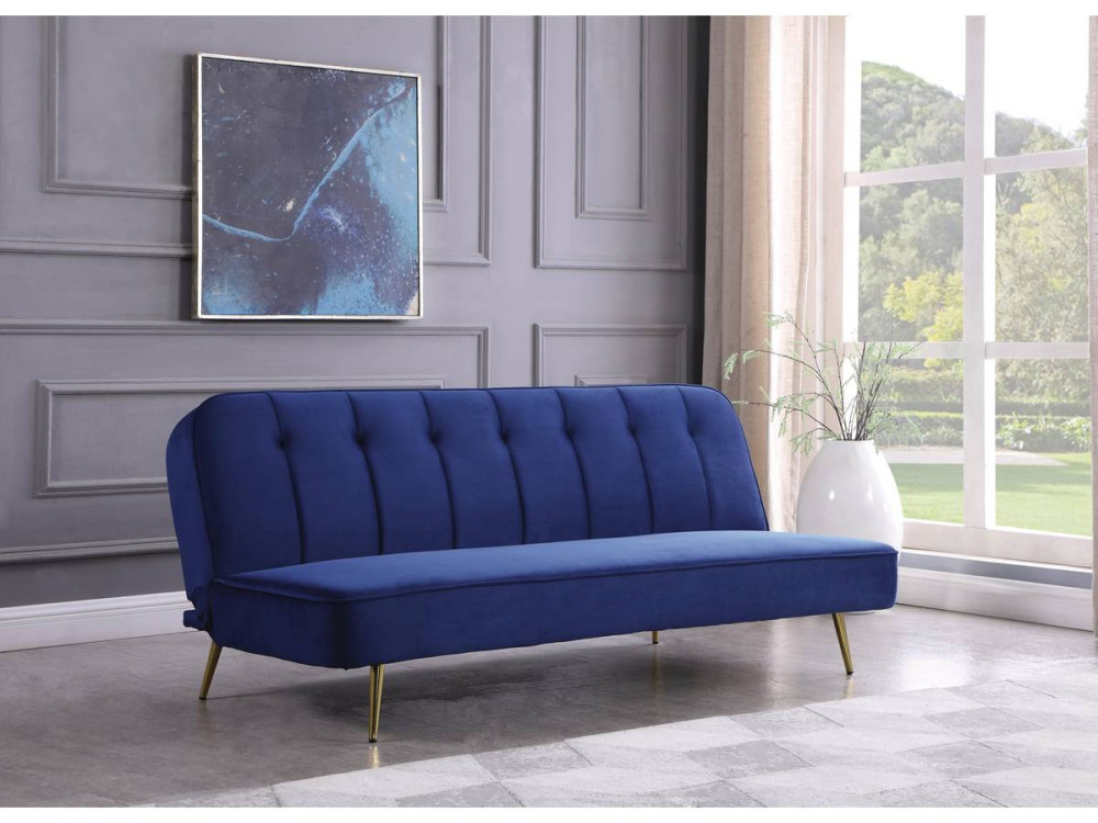 Sofá cama/clic clac terciopelo "James" - 3 plazas - Azul oscuro