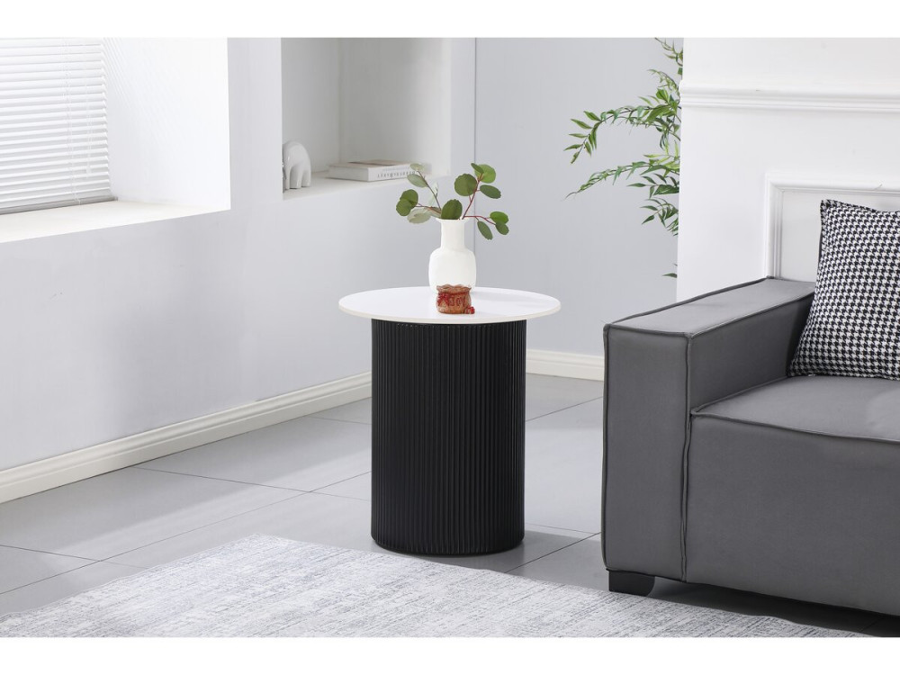 Mesa auxiliar de cerámica "Eclat", mesita de noche - 50 x 50 x 55 cm - Blanco