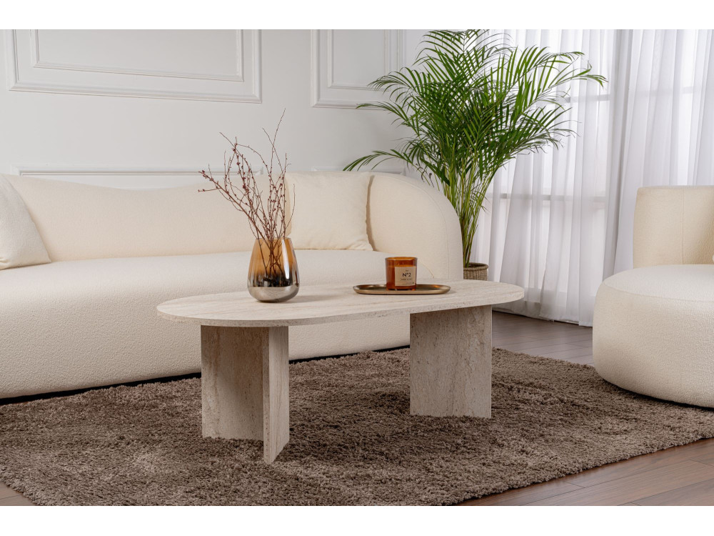 Mesa de centro de madera "Sable" - 60 x 119 x 40 cm - Travertino