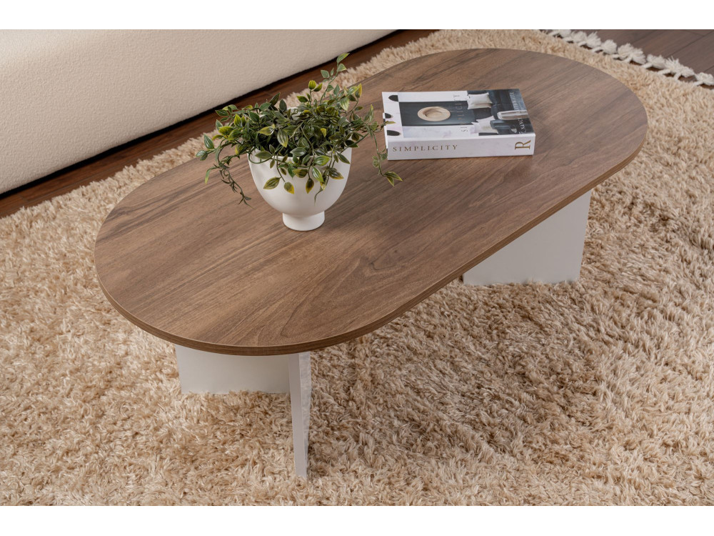 Mesa de centro de madera "Sable" - 60 x 119 x 40 cm - Nogal Blanco