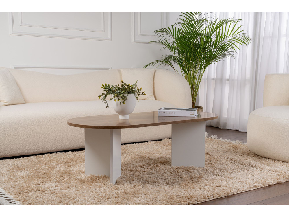 Mesa de centro de madera "Sable" - 60 x 119 x 40 cm - Nogal Blanco