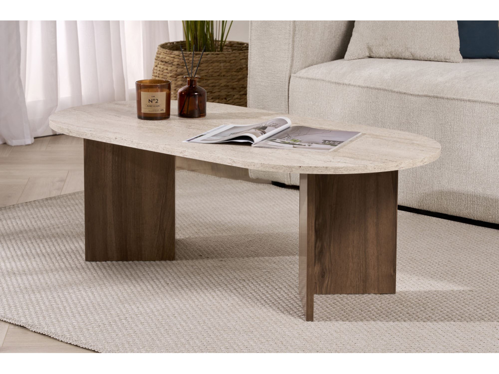 Mesa baja de madera "Sable" 119 x 60 x 40 cm - Travertino