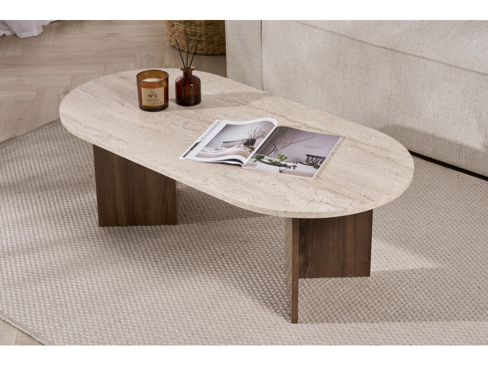 Mesa baja de madera "Sable" 119 x 60 x 40 cm - Travertino