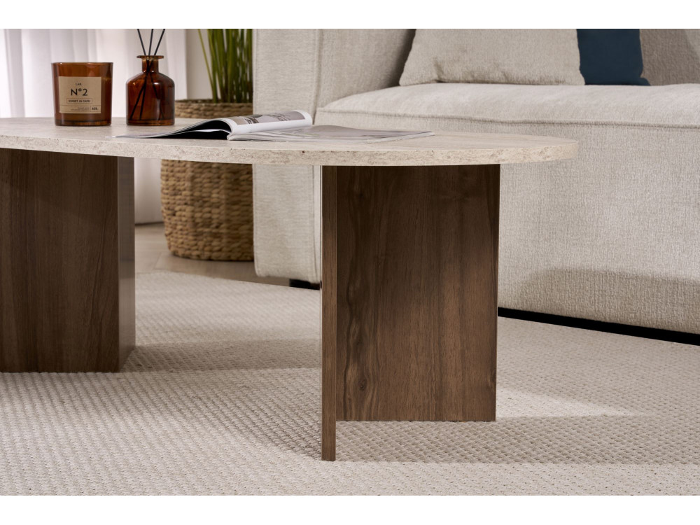 Mesa baja de madera "Sable" 119 x 60 x 40 cm - Travertino