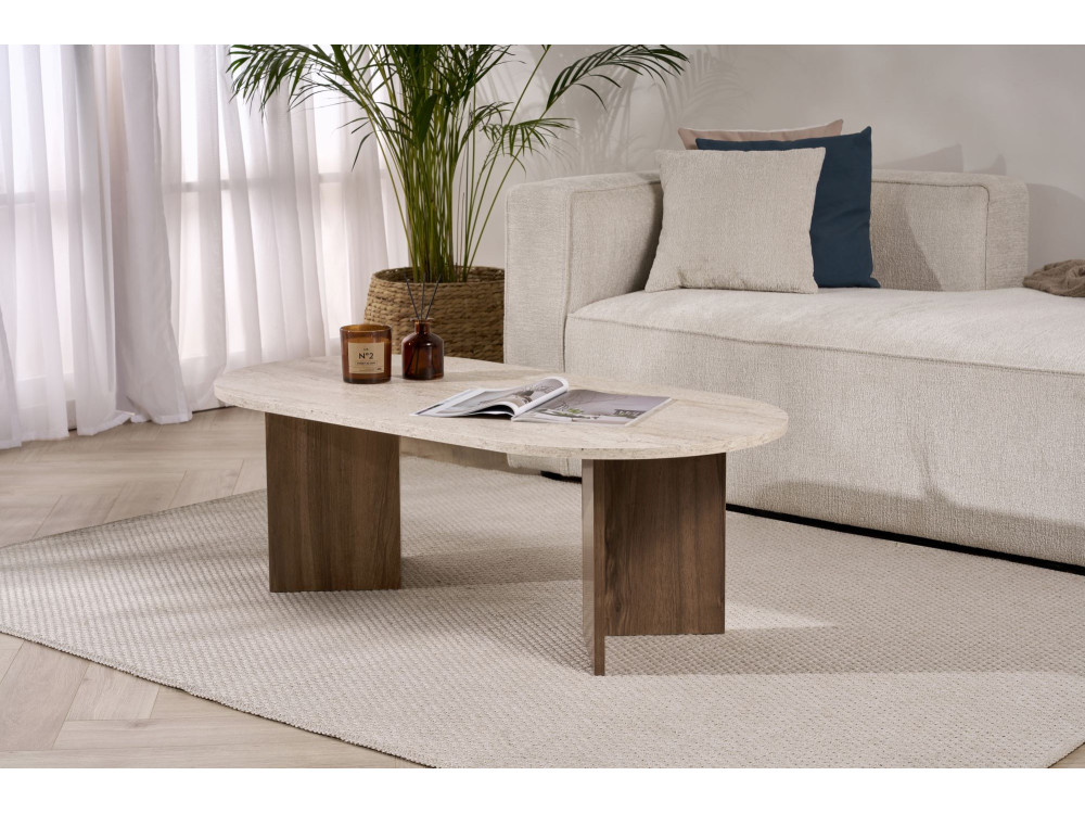 Mesa baja de madera "Sable" 119 x 60 x 40 cm - Travertino