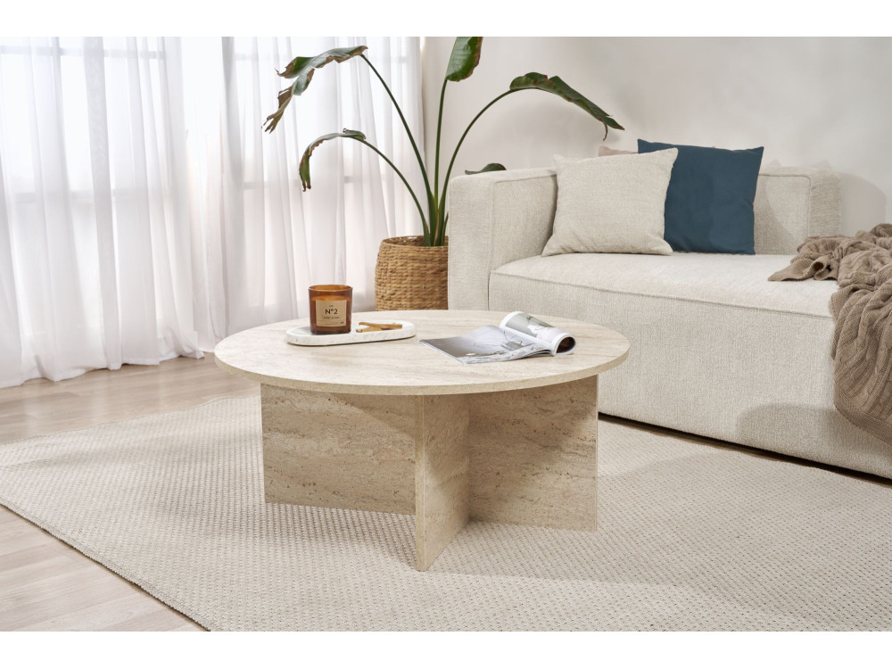 Mesa de centro de madera "Soleil" - 90 x 90 x 40 cm - Travertino