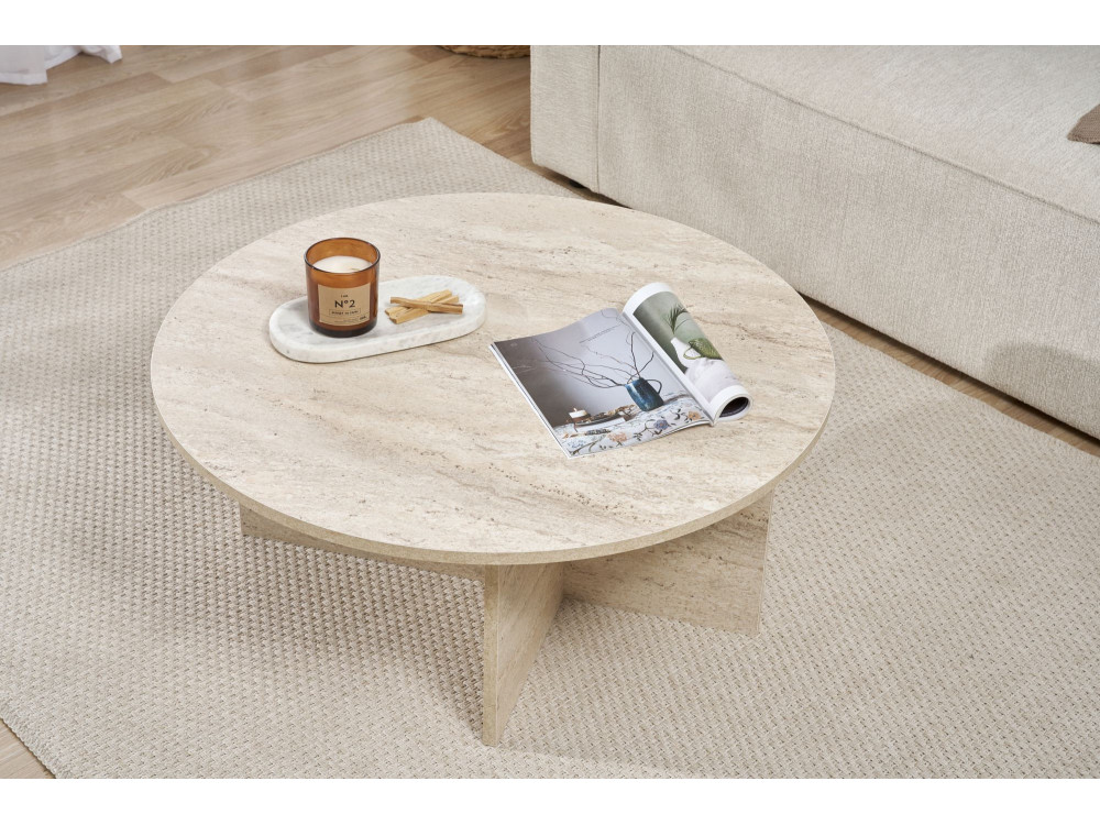 Mesa de centro de madera "Soleil" - 90 x 90 x 40 cm - Travertino