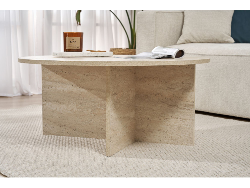 Mesa de centro de madera "Soleil" - 90 x 90 x 40 cm - Travertino