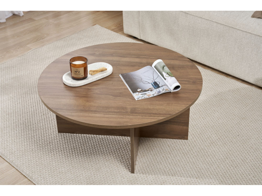 Mesa de centro de madera "Sun" - 90 x 90 x 40 cm - Nogal