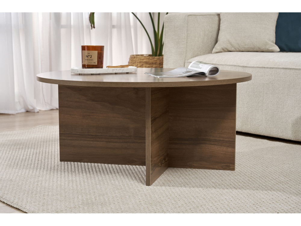 Mesa de centro de madera "Sun" - 90 x 90 x 40 cm - Nogal