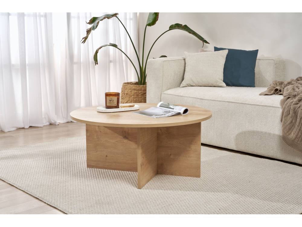 Mesa de centro de madera "Sun" - 90 x 90 x 40 cm - Roble Zafiro