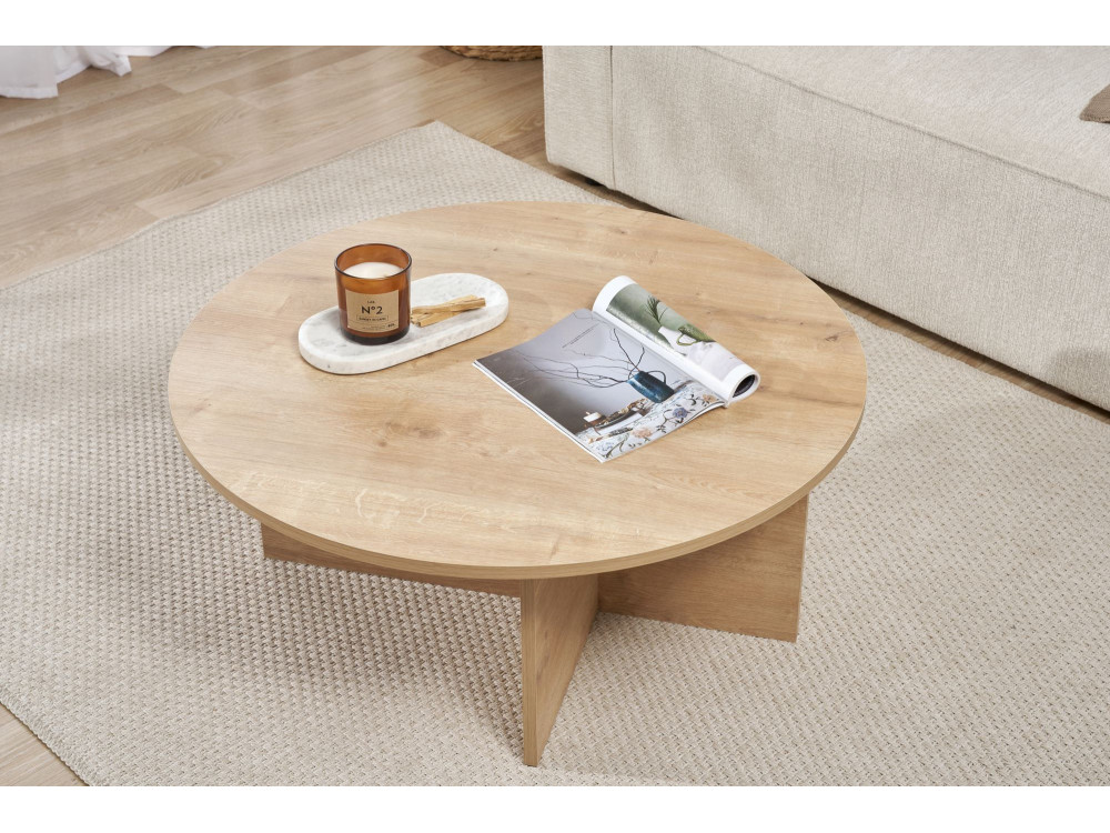 Mesa de centro de madera "Sun" - 90 x 90 x 40 cm - Roble Zafiro