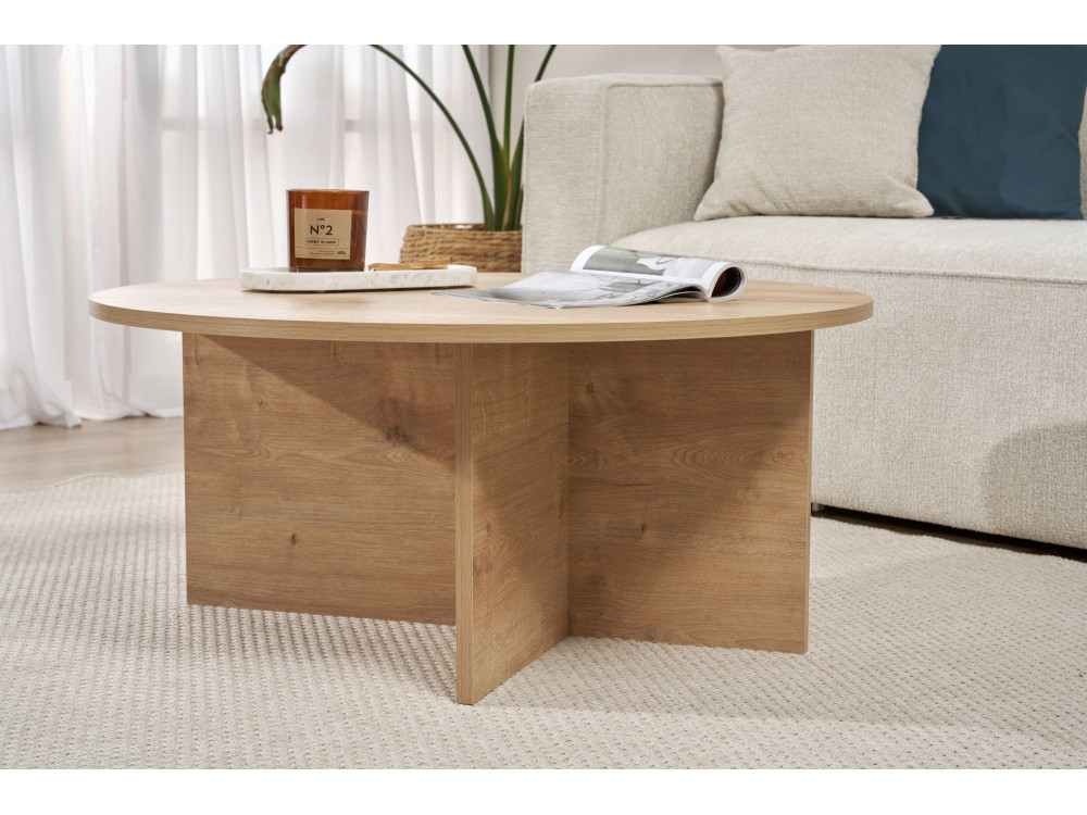 Mesa de centro de madera "Sun" - 90 x 90 x 40 cm - Roble Zafiro