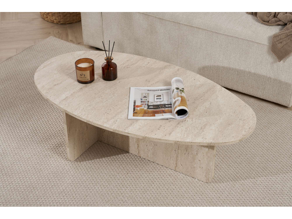 Mesa baja de madera "Orba" - 120 x 65 x 40 cm - Travertino