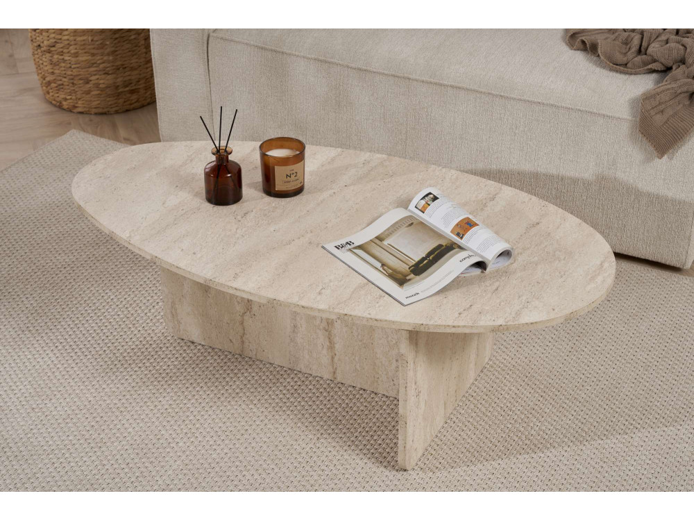 Mesa baja de madera "Orba" - 120 x 65 x 40 cm - Travertino