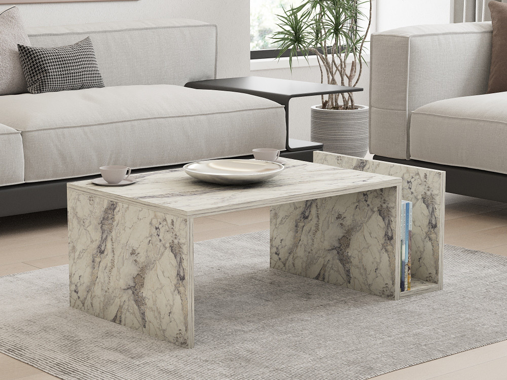 Mesa baja de madera "Memo" - 86 x 50 x 32 cm - Mármol Freesia