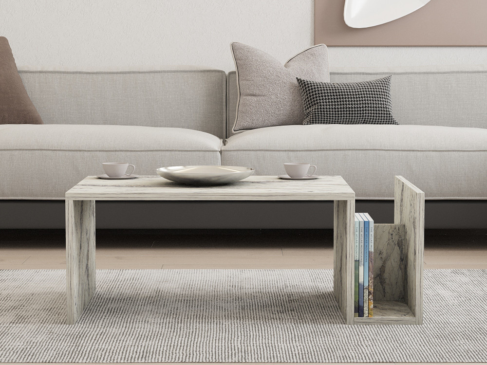 Mesa baja de madera "Memo" - 86 x 50 x 32 cm - Mármol Freesia