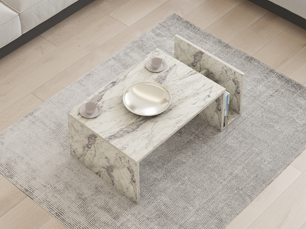 Mesa baja de madera "Memo" - 86 x 50 x 32 cm - Mármol Freesia