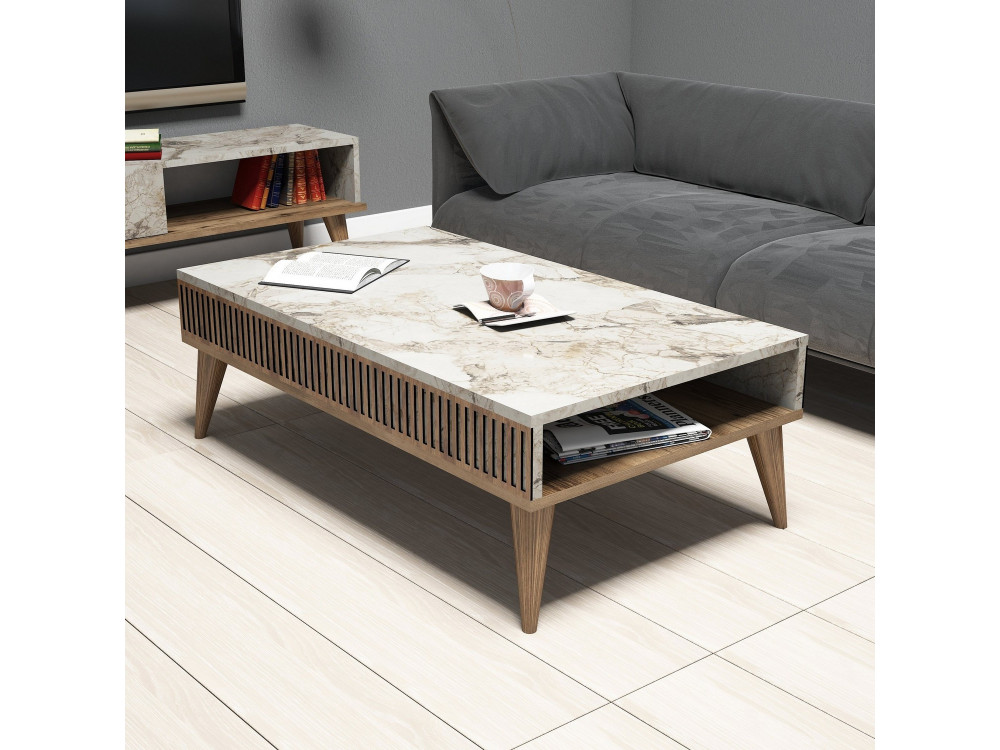 Mesa baja de madera "Milan" - 105 x 60 x 34 cm - NogalBlanco