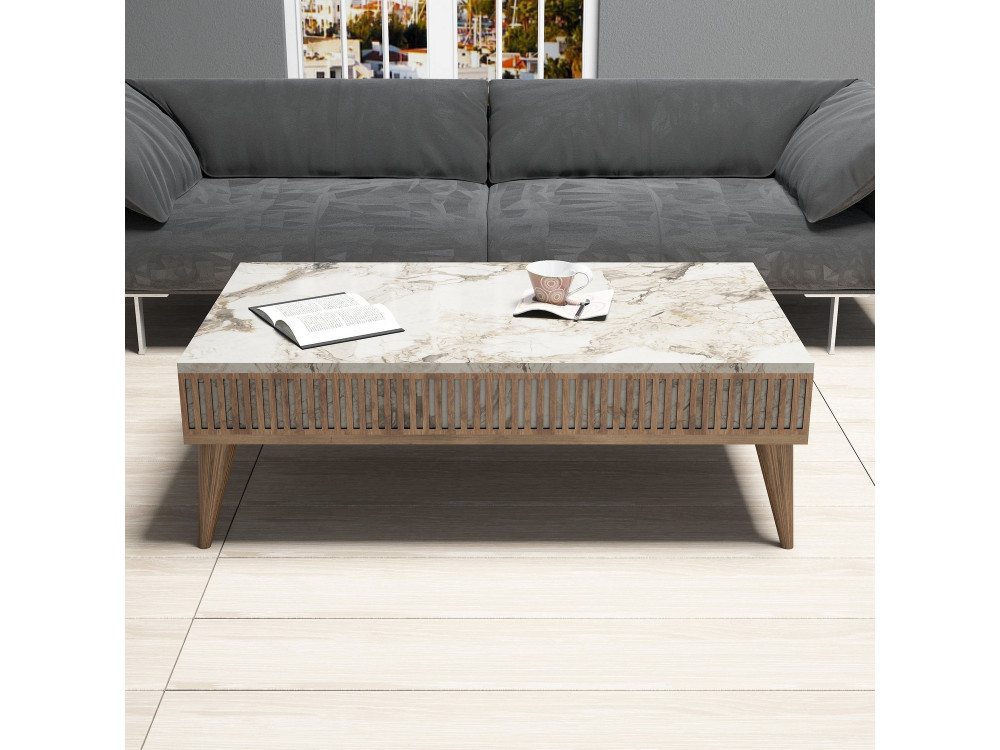 Mesa baja de madera "Milan" - 105 x 60 x 34 cm - NogalBlanco