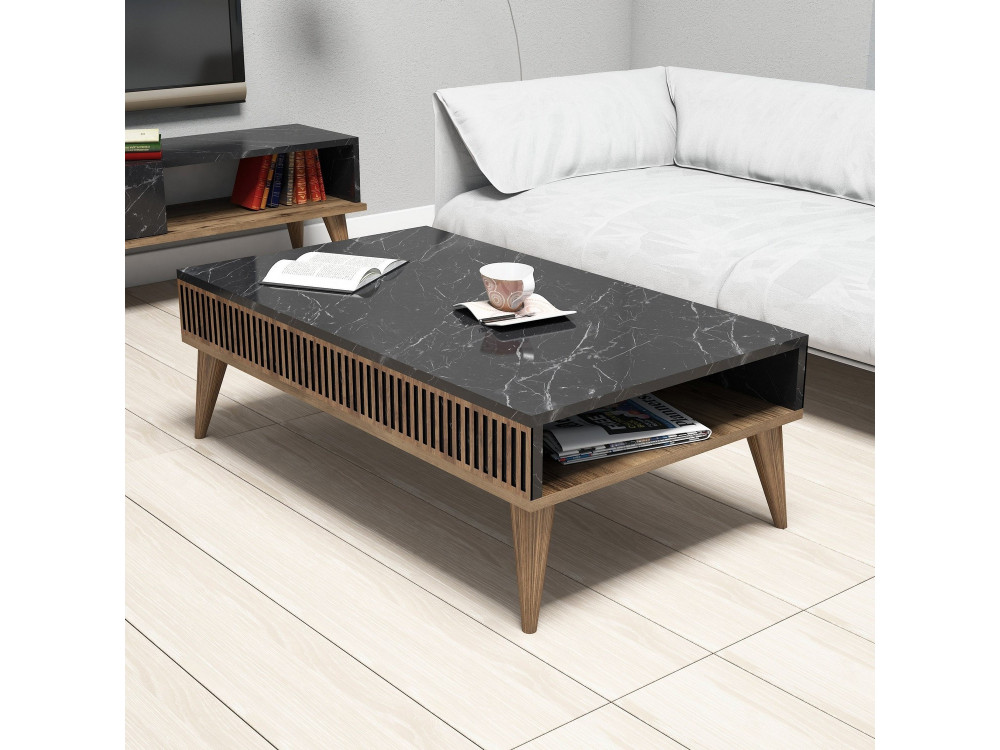 Mesa baja de madera "Milan" - 105 x 60 x 34 cm - Nogal, Negro