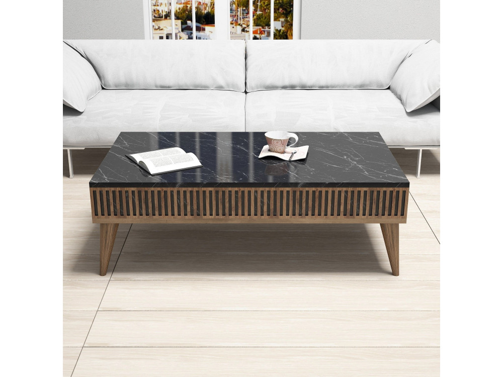 Mesa baja de madera "Milan" - 105 x 60 x 34 cm - Nogal, Negro