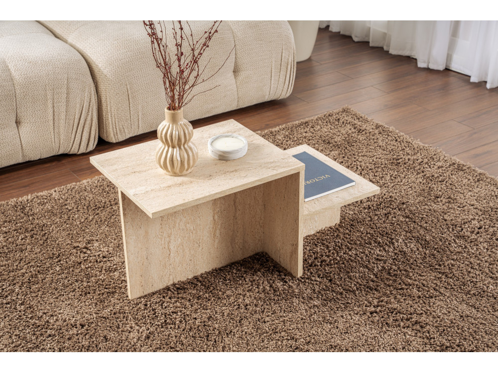 Mesa baja de madera "Harmony" - 80 x 40 x 40 cm - Travertino