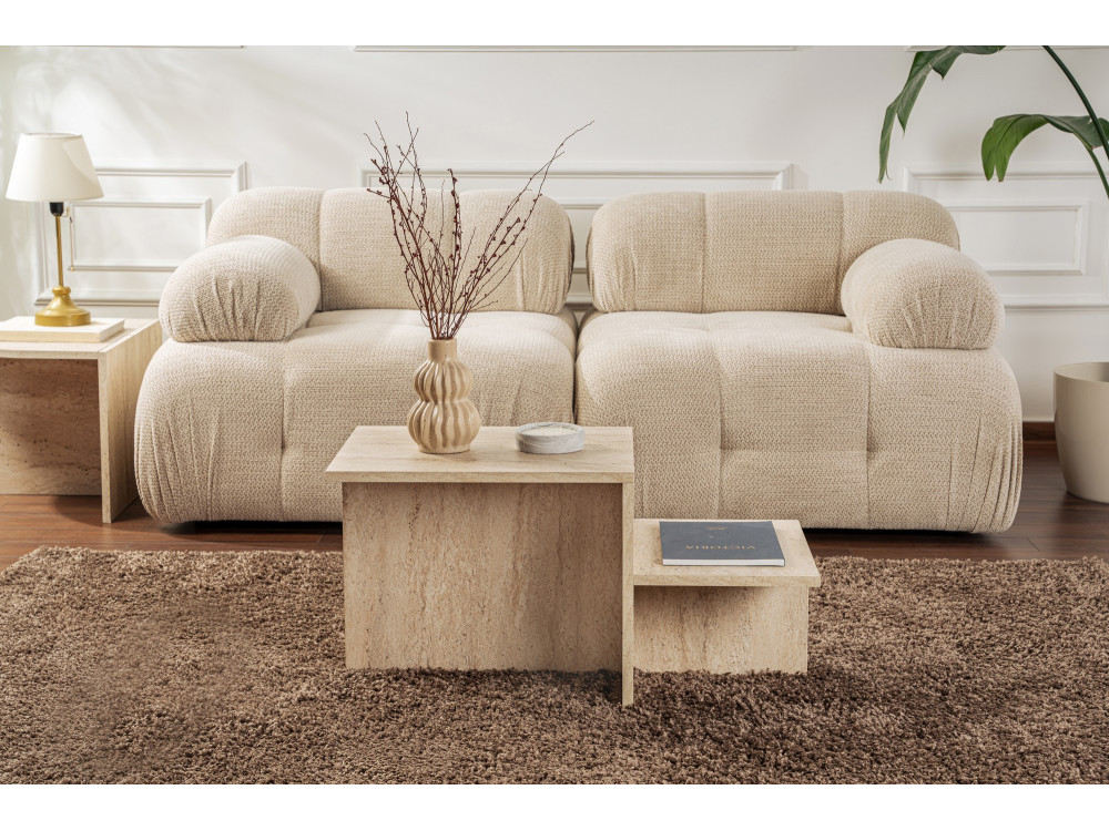 Mesa baja de madera "Harmony" - 80 x 40 x 40 cm - Travertino