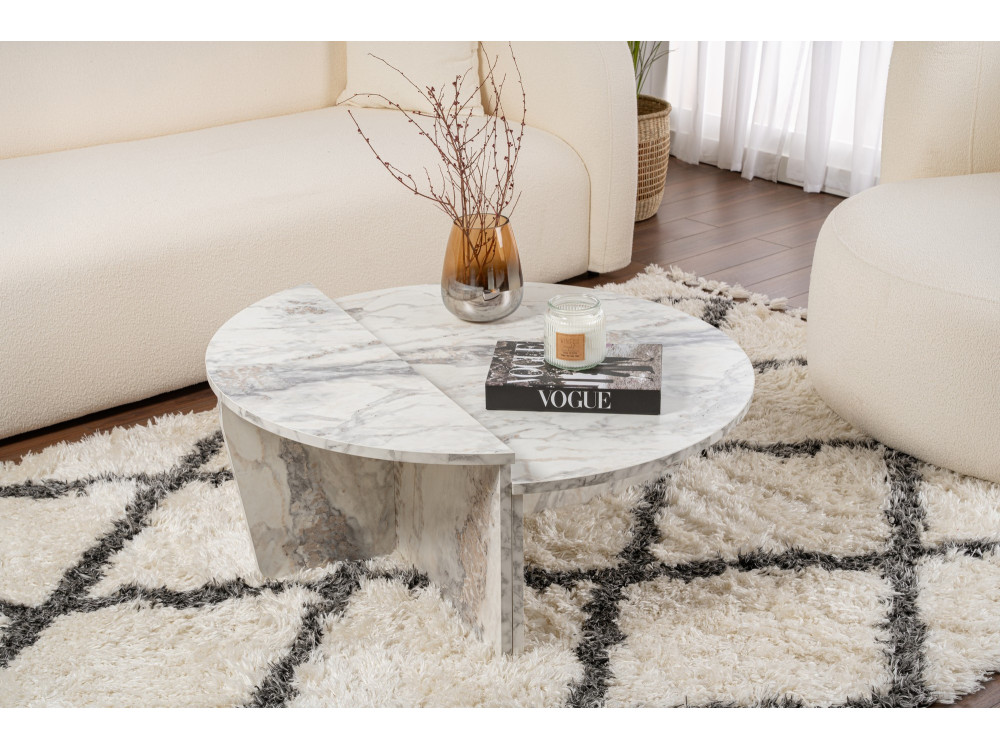 Mesa baja de madera "Orion" 90 x 60 x 30 cm - mármol Freesia
