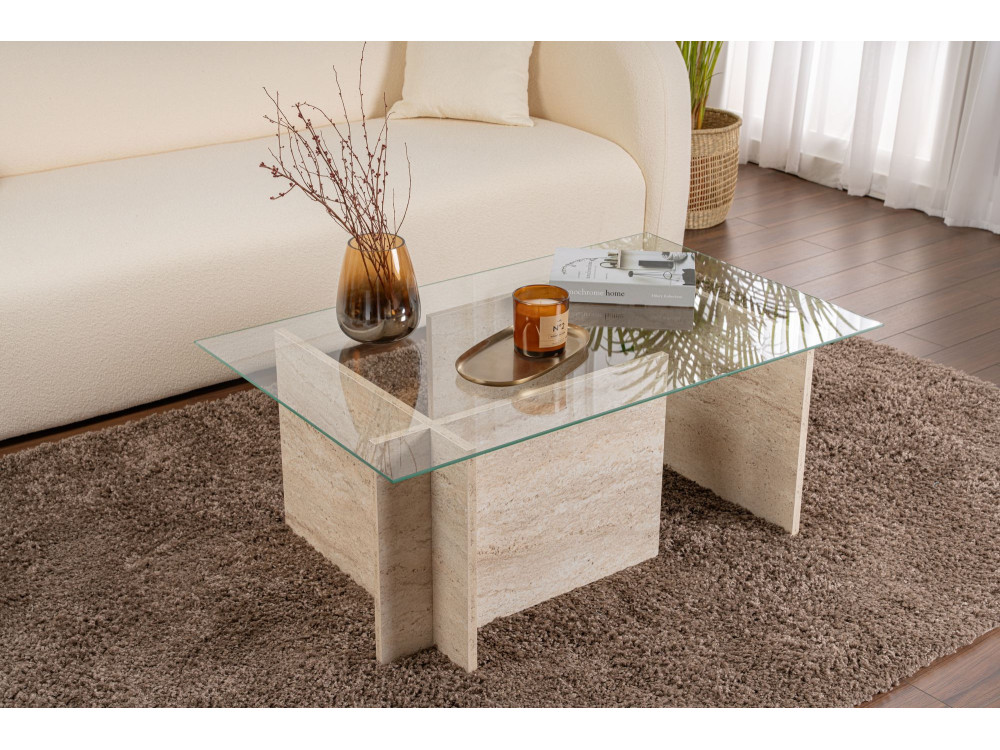 Mesa baja de madera "Vetrino" - 105 x 65 x 40 cm - Travertino