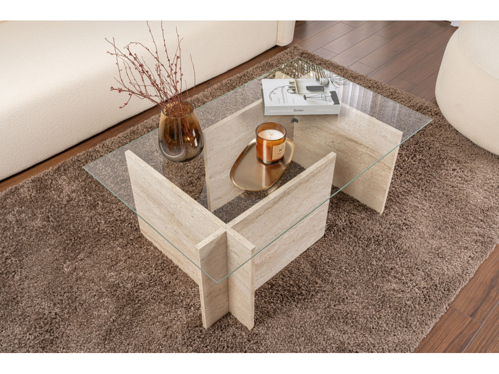 Mesa baja de madera "Vetrino" - 105 x 65 x 40 cm - Travertino