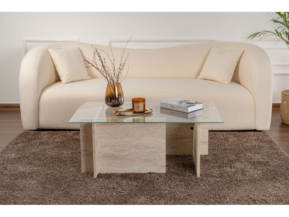 Mesa baja de madera "Vetrino" - 105 x 65 x 40 cm - Travertino