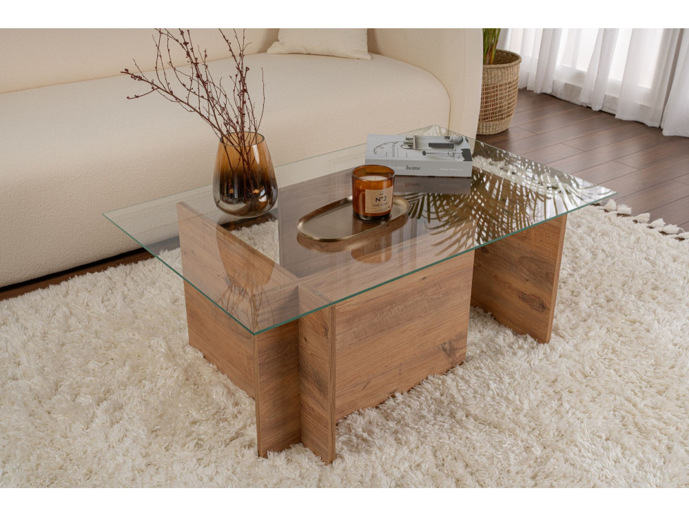 Mesa baja de madera "Vetrino" - 105 x 65 x 40 cm - Pino Atlántico