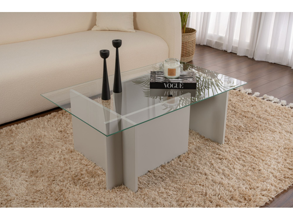 Mesa baja de cristal "Vetrino" 105 x 65 x 40 cm - Gris