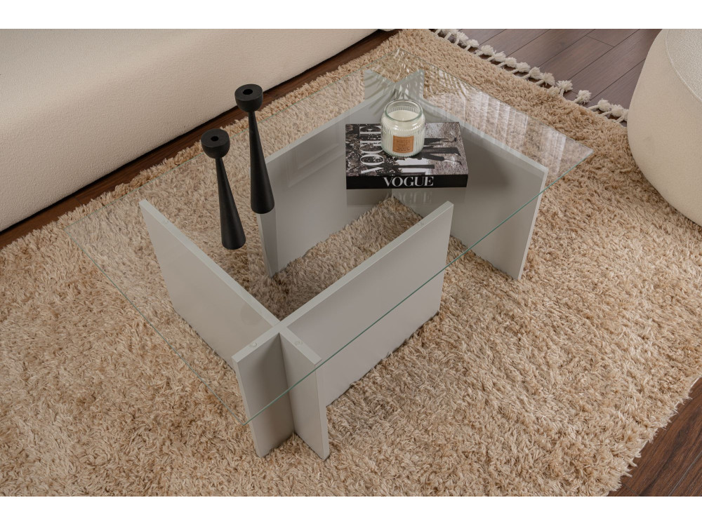 Mesa baja de cristal "Vetrino" 105 x 65 x 40 cm - Gris