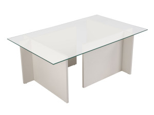 Mesa baja de cristal "Vetrino" 105 x 65 x 40 cm - Madera blanca
