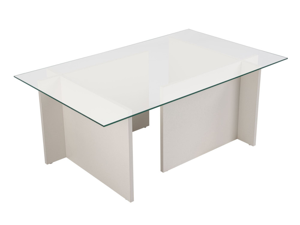 Mesa baja de cristal "Vetrino" 105 x 65 x 40 cm - Madera blanca
