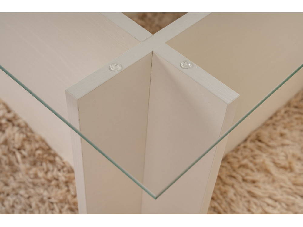 Mesa baja de cristal "Vetrino" 105 x 65 x 40 cm - Madera blanca