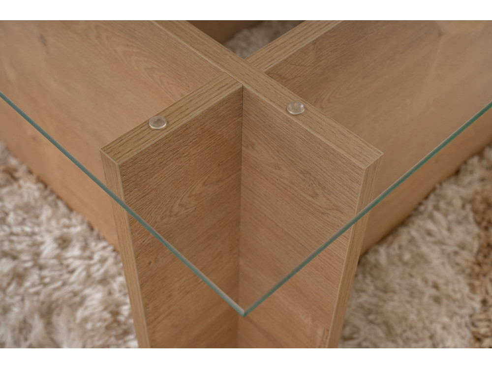 Mesa baja de cristal "Vetrino" 105 x 65 x 40 cm - Roble miel