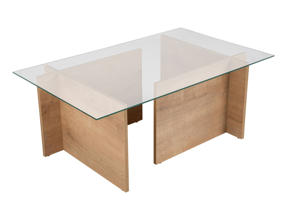 Mesa baja de cristal "Vetrino" 105 x 65 x 40 cm - Roble miel