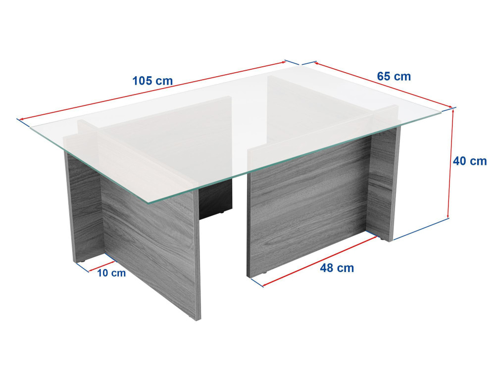 Mesa baja de cristal "Vetrino" 105 x 65 x 40 cm - Roble miel